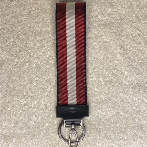 Bally Large Logo Fabric Keychain in White and Red (8in) - Picture 1 of 7